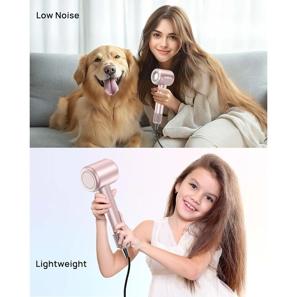ANIEKIN High-Speed Ionic Hair Dryer Brushless Motor Diffuser Pink New in Box
